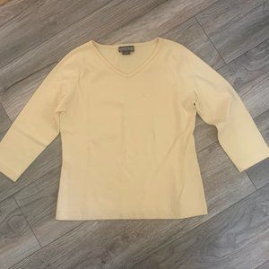 NWT LANDS' END 3/4 SLEEVE RIB V-NECK T-SHIRT BUFF SP (SMALL,‎ PETITE)